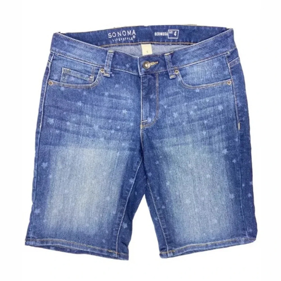 Sonoma denim bermuda shorts stretch star print size 4 casual - Picture 1 of 4